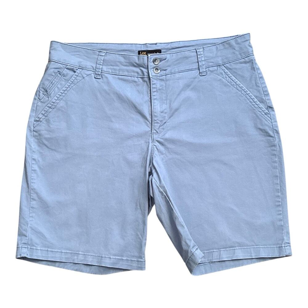 Lee Straight Fit Shorts Womens 14 Blue Chino Bermuda Stretch Casual Flat Front